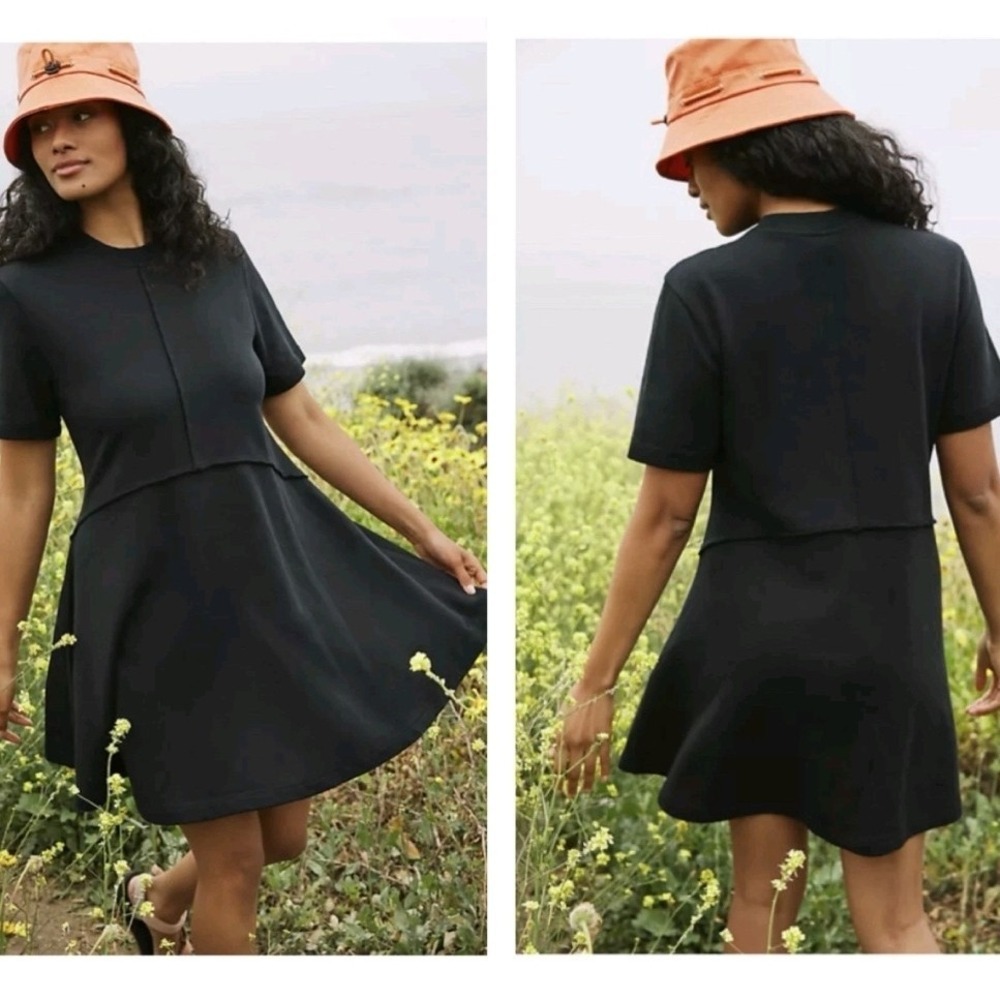 Anthopologie Sweaty Betty Revive T-Shirt Fit & Flare Athleisure Black Dress Sz 4